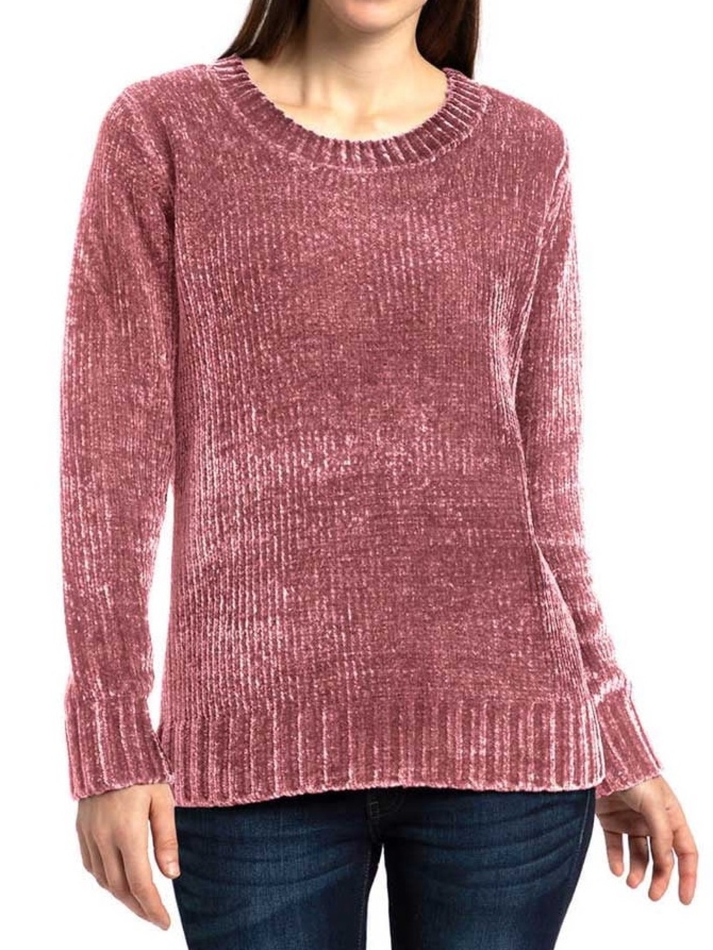 Orvis Mauve Purple Chenille V-Neck Pullover Tunic Sweater Large